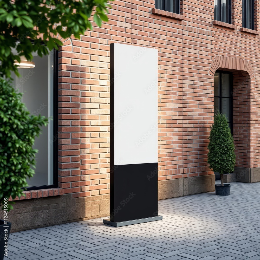 Stock-Foto „Blank black vertical pylon stand mockup brick building side ...