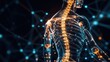 © decle - An abstract image of a human skeletal system with glowing bone structures and health data points, set against a dark background, Conceptual style