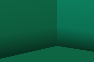 Wall Mural - 3d green room corner background, empty interior wall and floor studio, abstract minimal background s