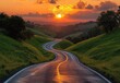 © zong - asphalt road sunset landscape rolling hills winding highway detail nature outdoor travel scenery