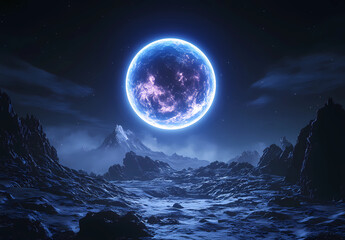 Wall Mural - A large blue planet with a bright light in the center