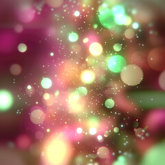 Aufkleber - Luminous bokeh circles scattered over an abstract background create a soft composition where warm pinks and yellows are complemented by cool greens. Gradient transitions add a sense of depth and magic