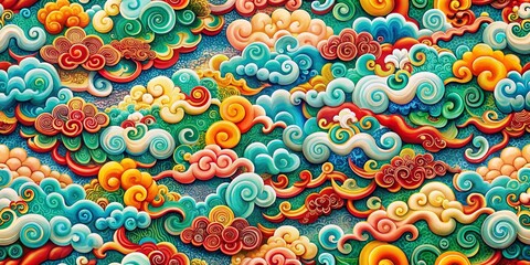 Wall Mural - abstract chinese cloud pattern in swirling geometric shapes for modern design applications – perfect