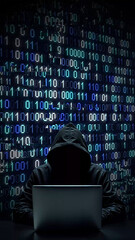 perspective wall of binary code digital pattern background