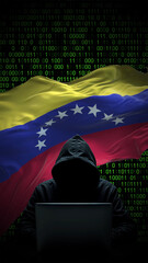 venezuela flag - 3d realistic waving flag on matrix digital background with binary code