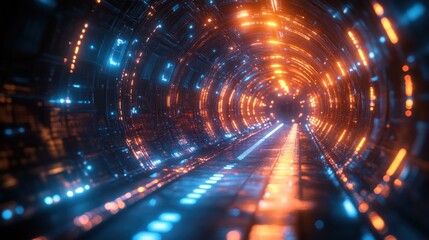 Poster - Futuristic Neon Light Technology Abstract Background with Cyber Sci-Fi Design and Geometric Patterns