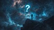 © Wuttichai - Silhouetted Figure Gazing at Glowing Cosmic Question Mark in Starry Sky