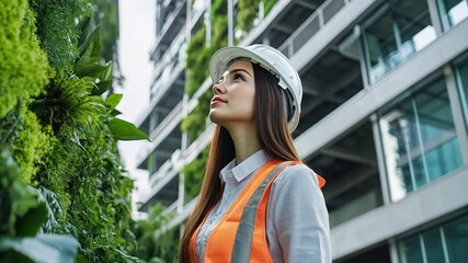 Wall Mural - beautiful female engineer innovating in green architecture and eco-friendly designs