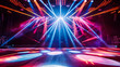 © Milla - Vibrant concert party stage light background. Empty stage with bright colors spotlight backdrop decoration