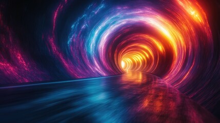 Poster - Futuristic Digital Tunnel Abstract Background in Neon Colors for Technology and Network Design