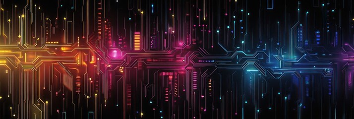 Aufkleber - Intricate Cyberpunk Circuit Patterns with Neon Colors and Depth