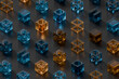 © Westend61 - Abstract geometric pattern of 3D glass objects in blue and gold tones