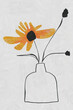 © Westend61 - Minimalist line art illustration of an orange flower in a vase with a textured white background.