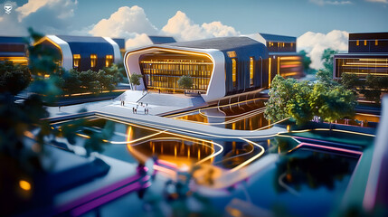 Wall Mural - futuristic virtual campus tour with 3d models interactive guides and digitalized education outreach