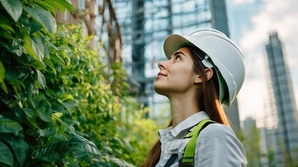 Wall Mural - beautiful female engineer innovating in green architecture and eco-friendly designs