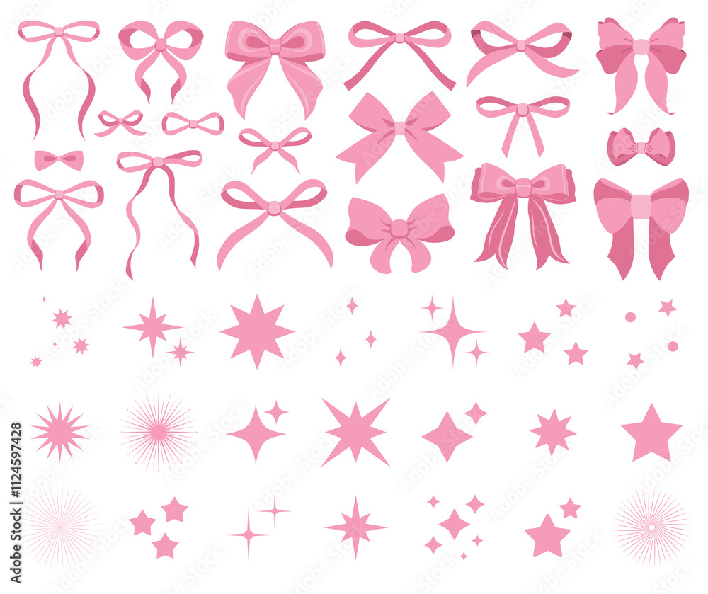 Simple pink ribbon bow collection. Bowknot for decoration, big set of ...