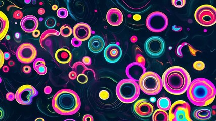 Wall Mural - abstract colorful circles neon swirls dark background design