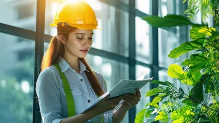 Wall Mural - beautiful female engineer innovating in green architecture and eco-friendly designs