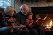 © Oleksandr - Grandparents reading stories to grandchildren by the cozy fireplace during winter evening