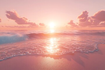 Pink Sunset Ocean Waves Crashing Gently on Sandy Beach