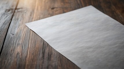 Poster - The smooth gray parchment displays subtle creases and textures on a wooden desk, illuminated to reveal vintage characteristics, providing ample copy space