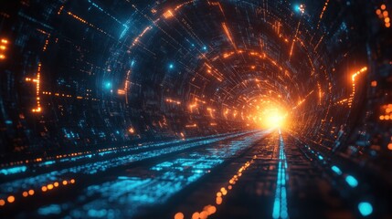 Poster - Futuristic Abstract Digital Technology Background with Glowing Circuits and Dynamic Data Streams