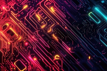 Aufkleber - neon circuit board pattern design colourful abstract technology background