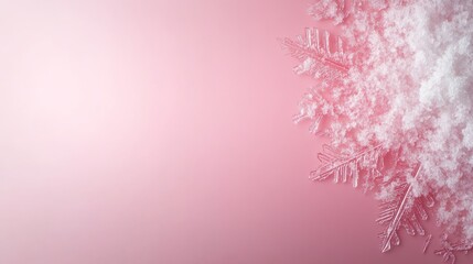 Poster - Intricate snowflake showcases its unique crystal structure in a macro, frontal shot against a soft pastel backdrop, offering ample copy space for design
