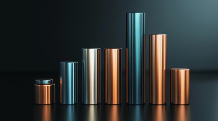 Fototapete - Metallic Cylinders in Various Heights on Dark Background