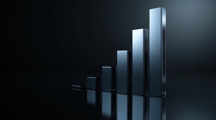 Aufkleber - Metallic Bar Graph Displaying Growth on Dark Background