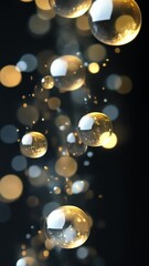 Wall Mural - golden bubbles dance in the dark
