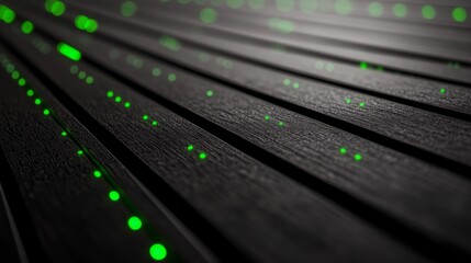 Fototapete - Binary code flows down a dark digital screen, featuring vibrant green highlights. The design creates a modern tech-inspired pattern perfect for creative use