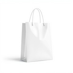 White paper shopping bag, minimalist design, clean lines, studio lighting, high contrast, product photography, elegant simplicity, retail packaging, 3D render, crisp shadows, blank canvas, commercial 