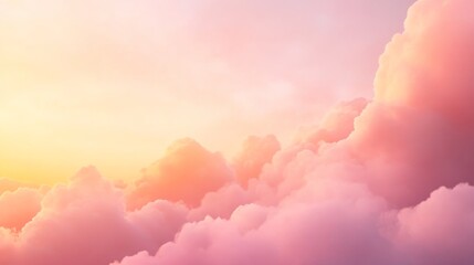 Aufkleber - A wide-angle view reveals a peaceful sky adorned with soft, fluffy clouds illuminated by warm golden hour light, creating a tranquil atmosphere