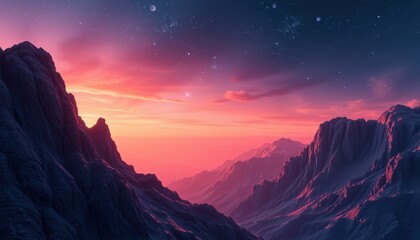 Wall Mural - pink sunset over majestic mountain range