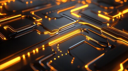 Leinwandbilder - Digital Technology Artwork with Neon Orange and Gray Geometric Pathways : Generative AI