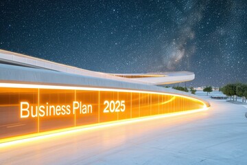 Wall Mural - a futuristic business plan vision under a starry sky.