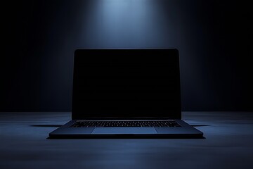 Poster - Moody Laptop View in Blue Light Symbolizing Modern Technology and Innovation : Generative AI