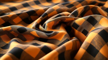 Poster - Bold orange and black squares are arranged in a checkerboard pattern, creating a striking visual effect. The fabric's vibrancy and texture invite design inspiration