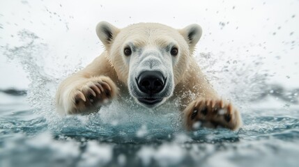 a determined polar bear dives with vigor through icy waters, showcasing strength and resilience agai