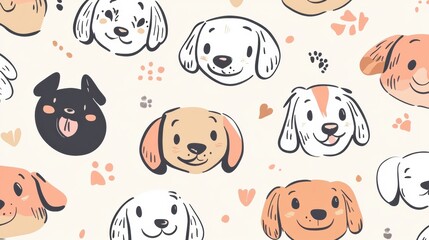 Poster - This doodle showcases playful and diverse dog faces on a light background, leaving room for personalized text or creative additions. Generative AI