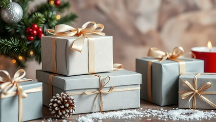 Beautiful gift box with ribbon, festival background