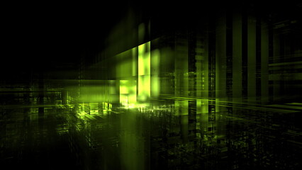 Wall Mural - dynamic display of green light patterns and geometric forms creates an immersive visual experience w