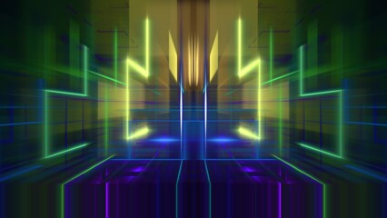 Wall Mural - bright, glowing lines create an intricate geometric pattern in a digital environment. colors of gree