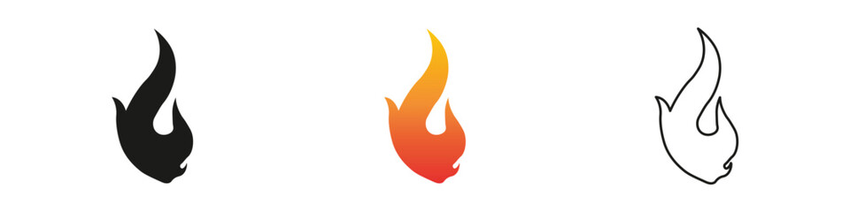 Wall Mural - Unique flame designs showcasing different styles and colors. Fire icon vector set. Flame icon collection. Fire flame symbol. Black, gradient, line set
