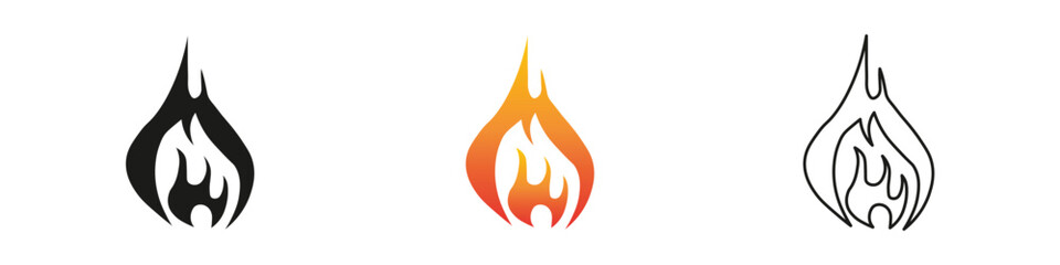 Wall Mural - Flame designs in various colors and styles for creative use. Fire icon vector set. Flame icon collection. Fire flame symbol. Black, gradient, line set