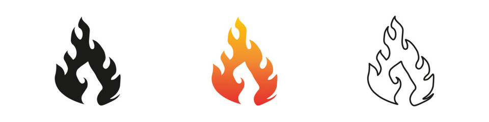 Wall Mural - Different styles of flame designs for creative projects. Fire icon vector set. Flame icon collection. Fire flame symbol. Black, gradient, line set