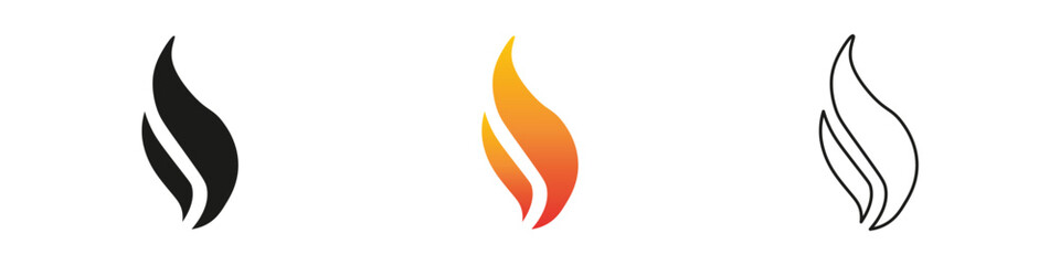 Wall Mural - Different styles of flame designs for creative projects. Fire icon vector set. Flame icon collection. Fire flame symbol. Black, gradient, line set