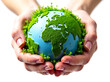 © SR PICS - earthly embrace hands holding globe with lush green foliage world environment day concept white background . AI GENERATIVE IMAGE