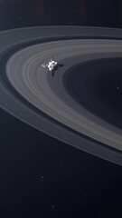 Wall Mural - Vertical Shot of a Futuristic Space Rocket Approaching and Flying Past the Gas Giant of Saturn